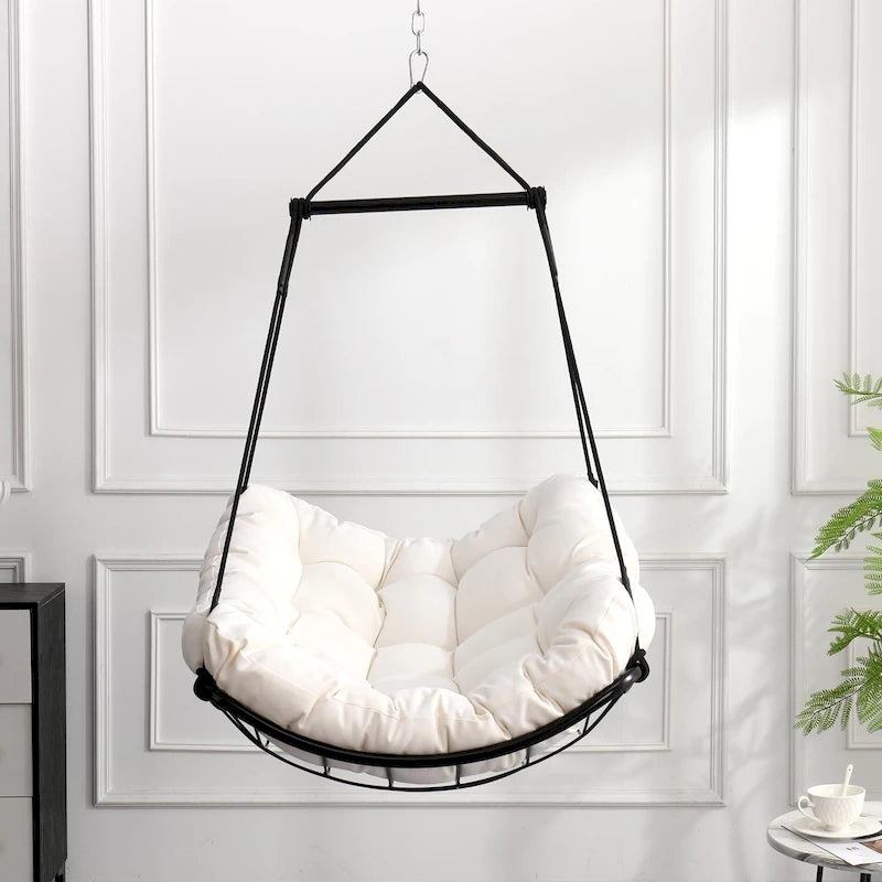 Luxury Hammock Chair Swing with Oversized Plush Cushion, Swivel Indoor/Outdoor Hanging Chair for Patio, Balcony, Bedroom