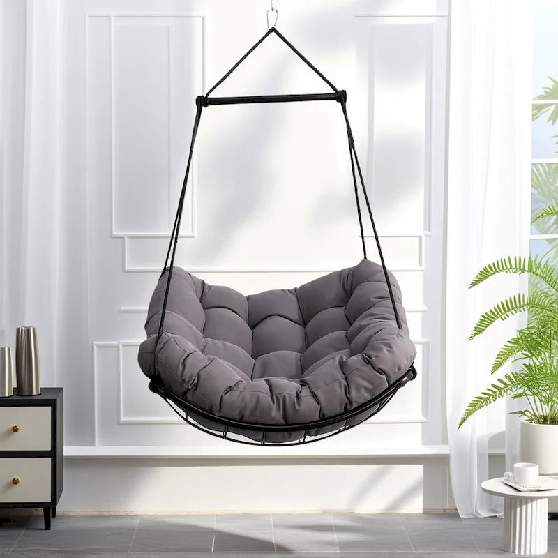 Luxury Hammock Chair Swing with Oversized Plush Cushion, Swivel Indoor/Outdoor Hanging Chair for Patio, Balcony, Bedroom