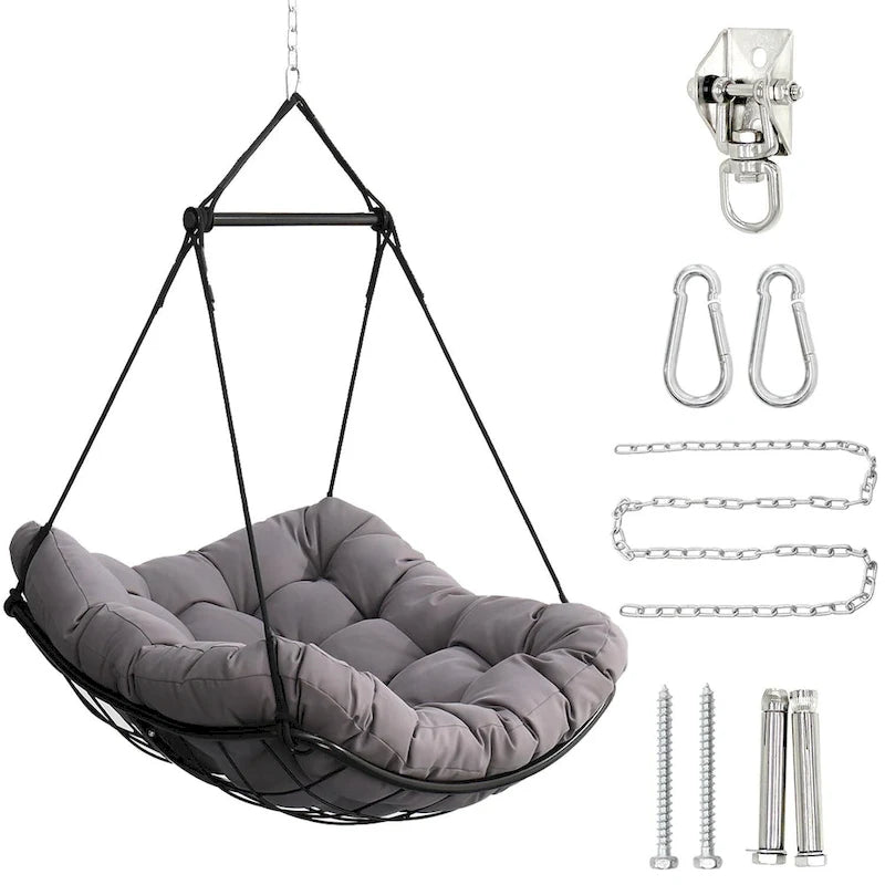 Luxury Hammock Chair Swing with Oversized Plush Cushion, Swivel Indoor/Outdoor Hanging Chair for Patio, Balcony, Bedroom