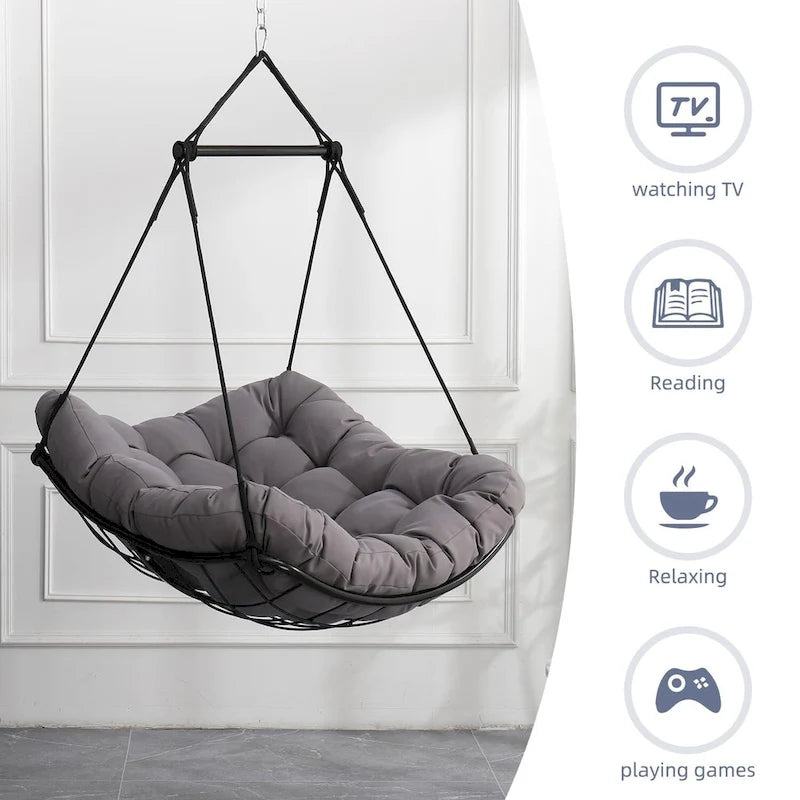 Luxury Hammock Chair Swing with Oversized Plush Cushion, Swivel Indoor/Outdoor Hanging Chair for Patio, Balcony, Bedroom