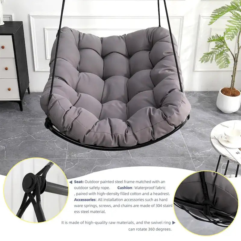 Luxury Hammock Chair Swing with Oversized Plush Cushion, Swivel Indoor/Outdoor Hanging Chair for Patio, Balcony, Bedroom