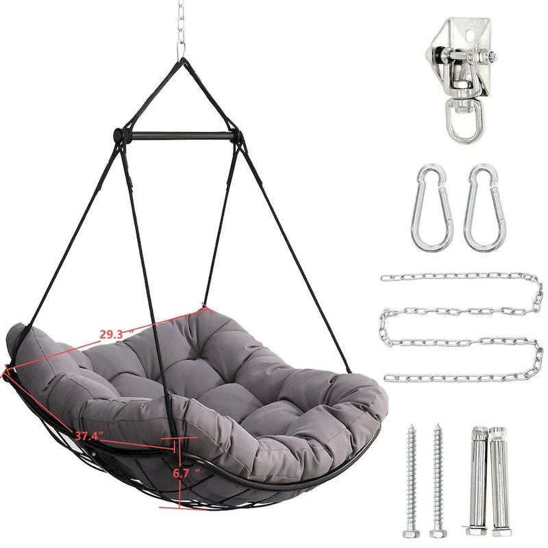 Luxury Hammock Chair Swing with Oversized Plush Cushion, Swivel Indoor/Outdoor Hanging Chair for Patio, Balcony, Bedroom