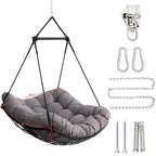 Luxury Hammock Chair Swing with Oversized Plush Cushion, Swivel Indoor/Outdoor Hanging Chair for Patio, Balcony, Bedroom