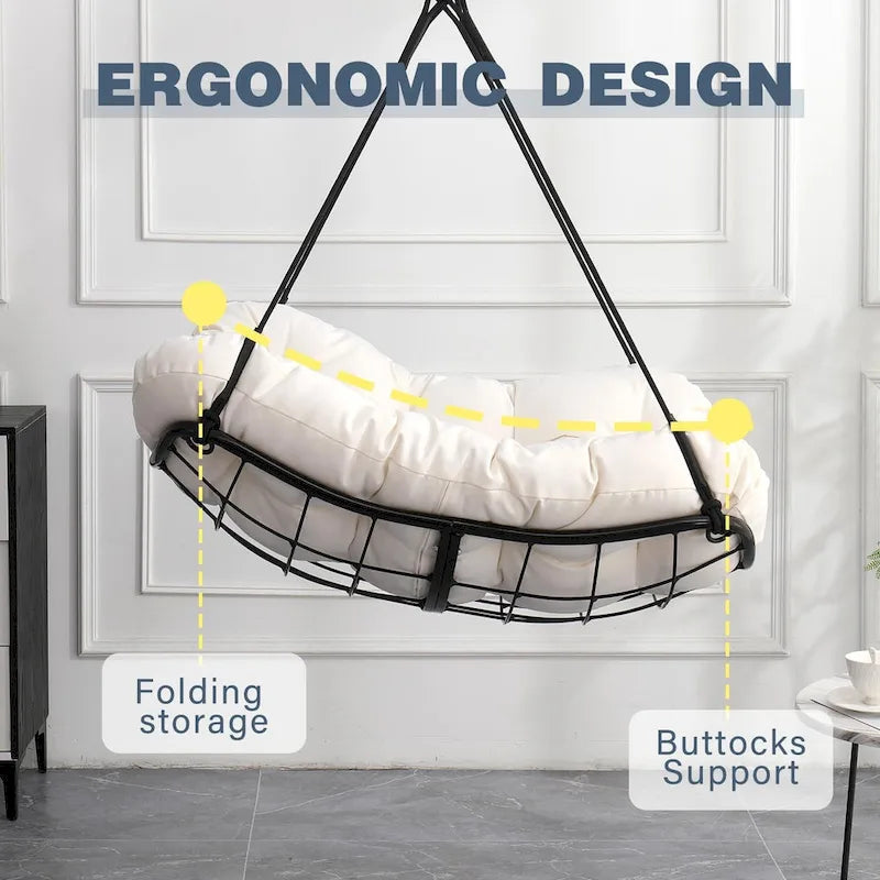 Luxury Hammock Chair Swing with Oversized Plush Cushion, Swivel Indoor/Outdoor Hanging Chair for Patio, Balcony, Bedroom