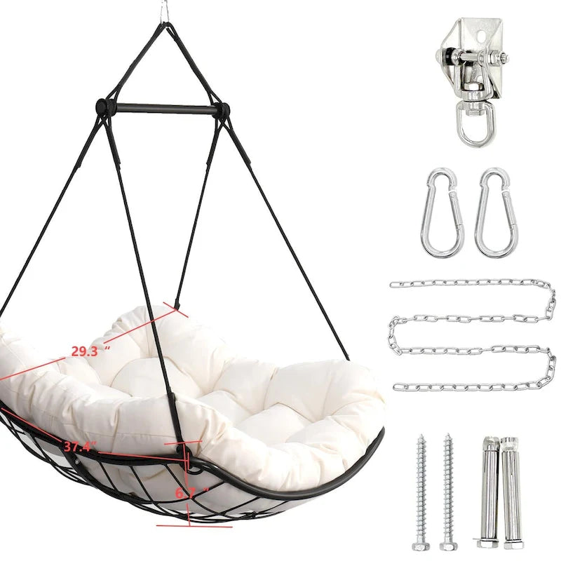 Luxury Hammock Chair Swing with Oversized Plush Cushion, Swivel Indoor/Outdoor Hanging Chair for Patio, Balcony, Bedroom