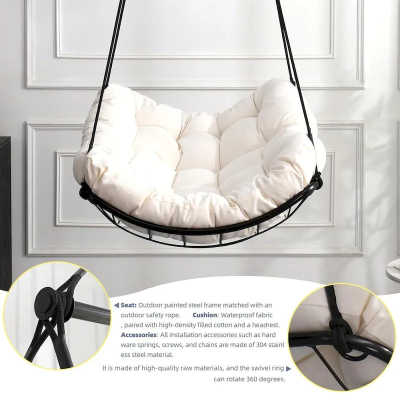Luxury Hammock Chair Swing with Oversized Plush Cushion, Swivel Indoor/Outdoor Hanging Chair for Patio, Balcony, Bedroom