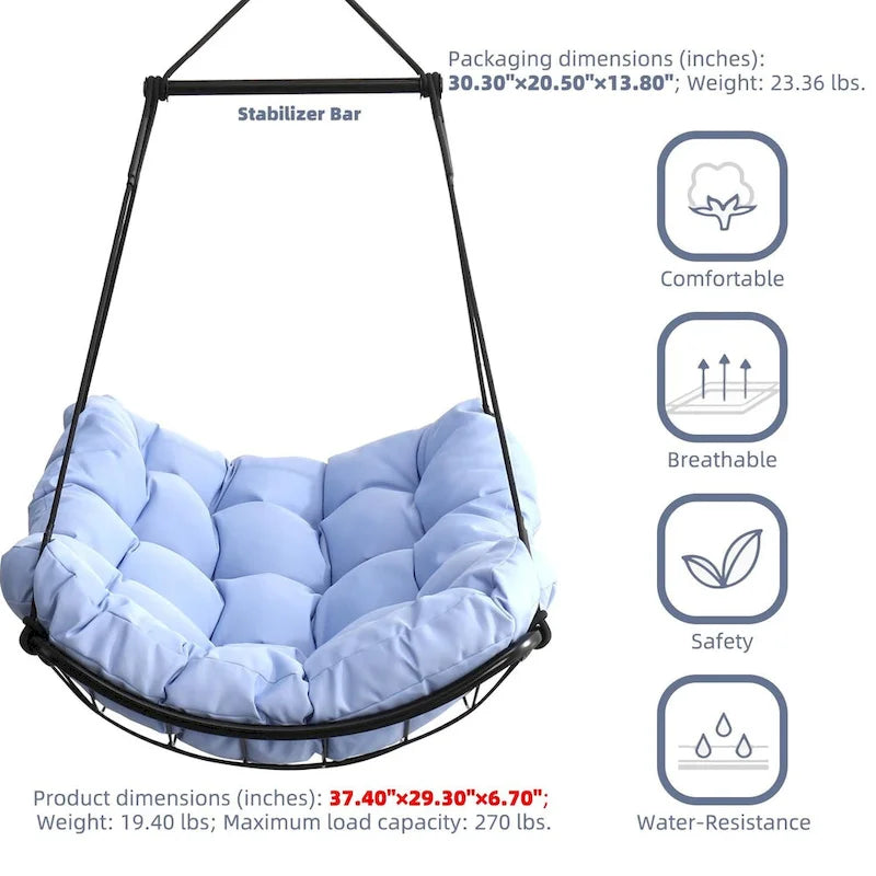 Luxury Hammock Chair Swing with Oversized Plush Cushion, Swivel Indoor/Outdoor Hanging Chair for Patio, Balcony, Bedroom