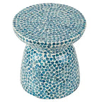 GDFStudio - Eliza Round Mosaic Accent Side Table with Blue Capiz Tile Finish - 17.3