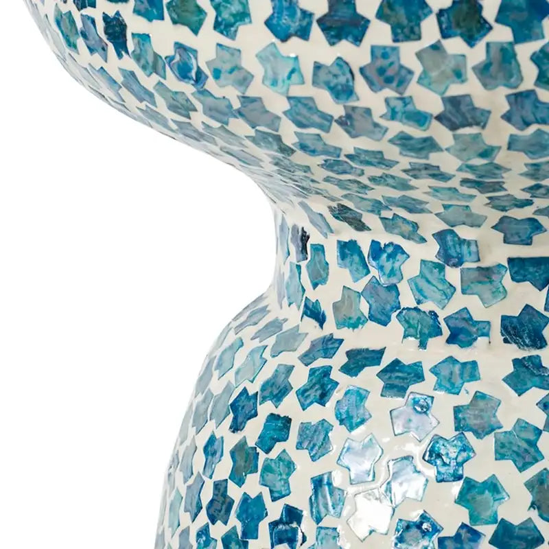 GDFStudio - Eliza Round Mosaic Accent Side Table with Blue Capiz Tile Finish - 17.3
