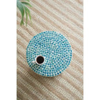 GDFStudio - Eliza Round Mosaic Accent Side Table with Blue Capiz Tile Finish - 17.3
