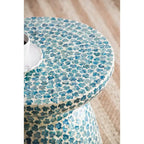 GDFStudio - Eliza Round Mosaic Accent Side Table with Blue Capiz Tile Finish - 17.3