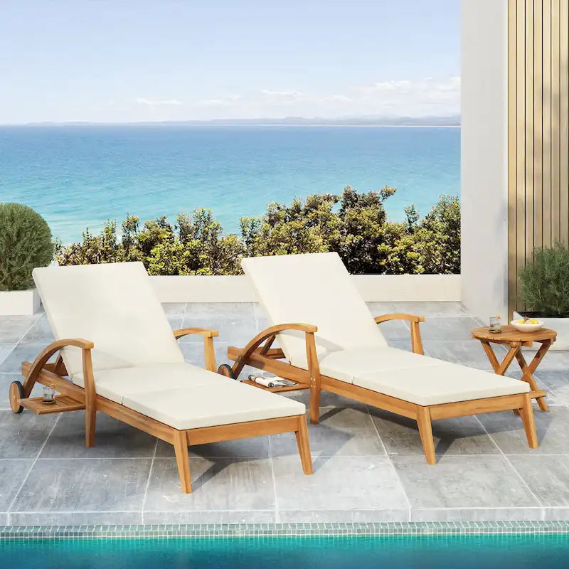 Christopher Knight Home -Parker Acacia Wood Outdoor Chaise Lounge With Wheel Set of 2