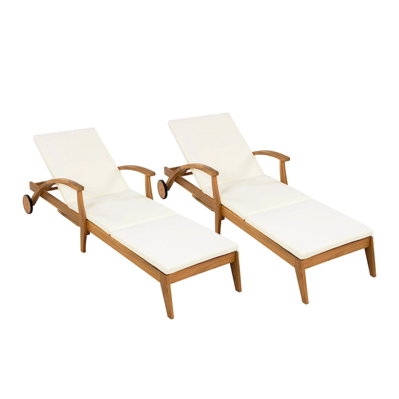 Christopher Knight Home -Parker Acacia Wood Outdoor Chaise Lounge With Wheel Set of 2