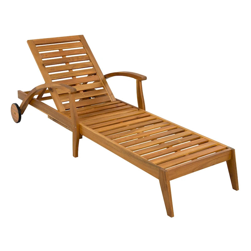 Christopher Knight Home -Parker Acacia Wood Outdoor Chaise Lounge With Wheel Set of 2