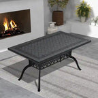 Cast Aluminum Patio Dining Table With Frame and Carved Texture on the Tabletop