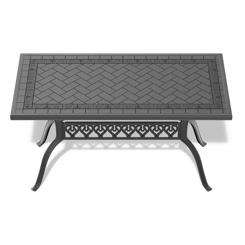 Cast Aluminum Patio Dining Table With Frame and Carved Texture on the Tabletop