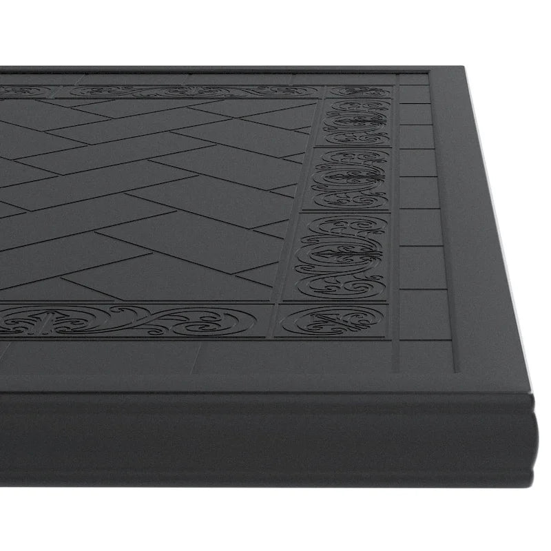 Cast Aluminum Patio Dining Table With Frame and Carved Texture on the Tabletop