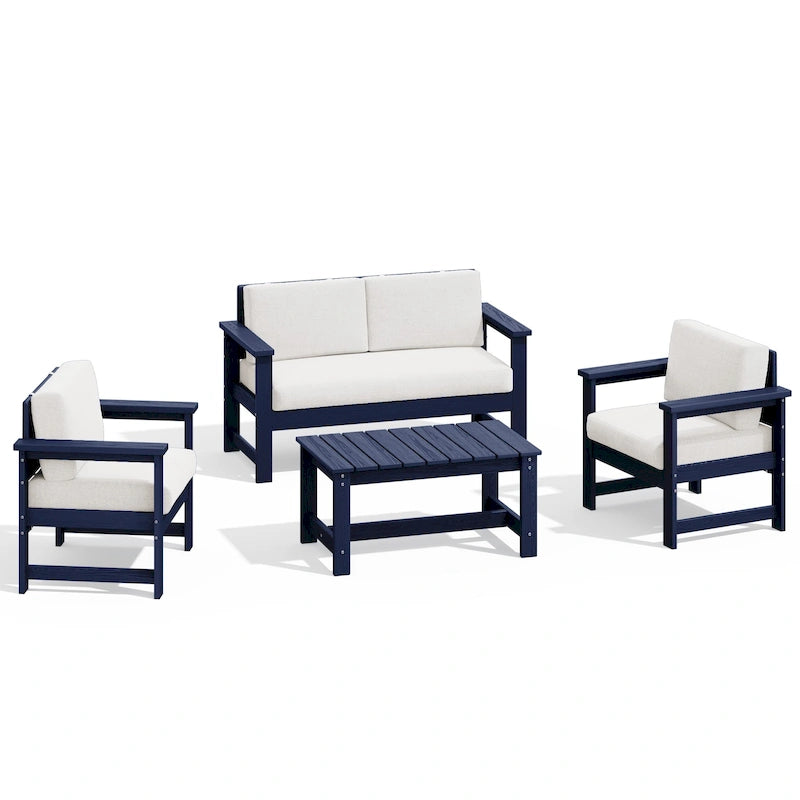 Outdoor Patio HDPE Sectional Sofa and Table Set, Removable Cushions Included, a Loveseat, 2 Single Sofas