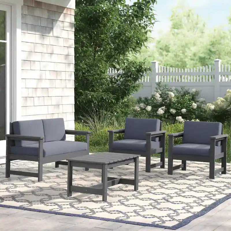 Outdoor Patio HDPE Sectional Sofa and Table Set, Removable Cushions Included, a Loveseat, 2 Single Sofas