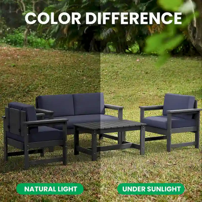 Outdoor Patio HDPE Sectional Sofa and Table Set, Removable Cushions Included, a Loveseat, 2 Single Sofas