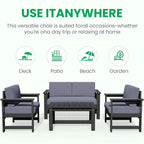 Outdoor Patio HDPE Sectional Sofa and Table Set, Removable Cushions Included, a Loveseat, 2 Single Sofas