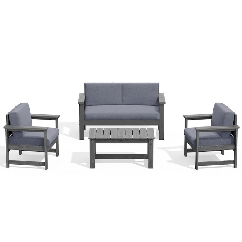 Outdoor Patio HDPE Sectional Sofa and Table Set, Removable Cushions Included, a Loveseat, 2 Single Sofas