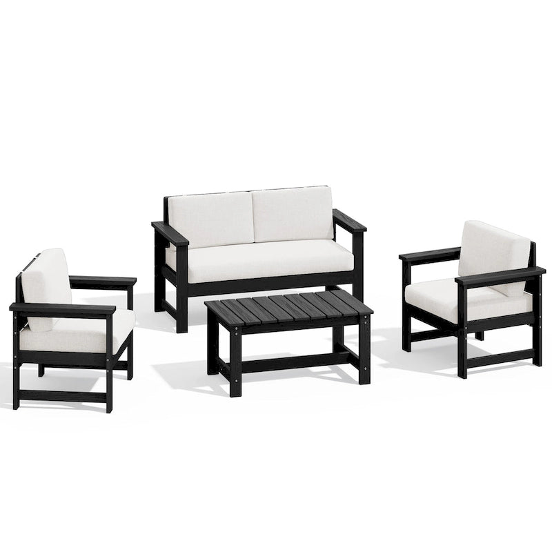 Outdoor Patio HDPE Sectional Sofa and Table Set, Removable Cushions Included, a Loveseat, 2 Single Sofas