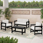 Outdoor Patio HDPE Sectional Sofa and Table Set, Removable Cushions Included, a Loveseat, 2 Single Sofas