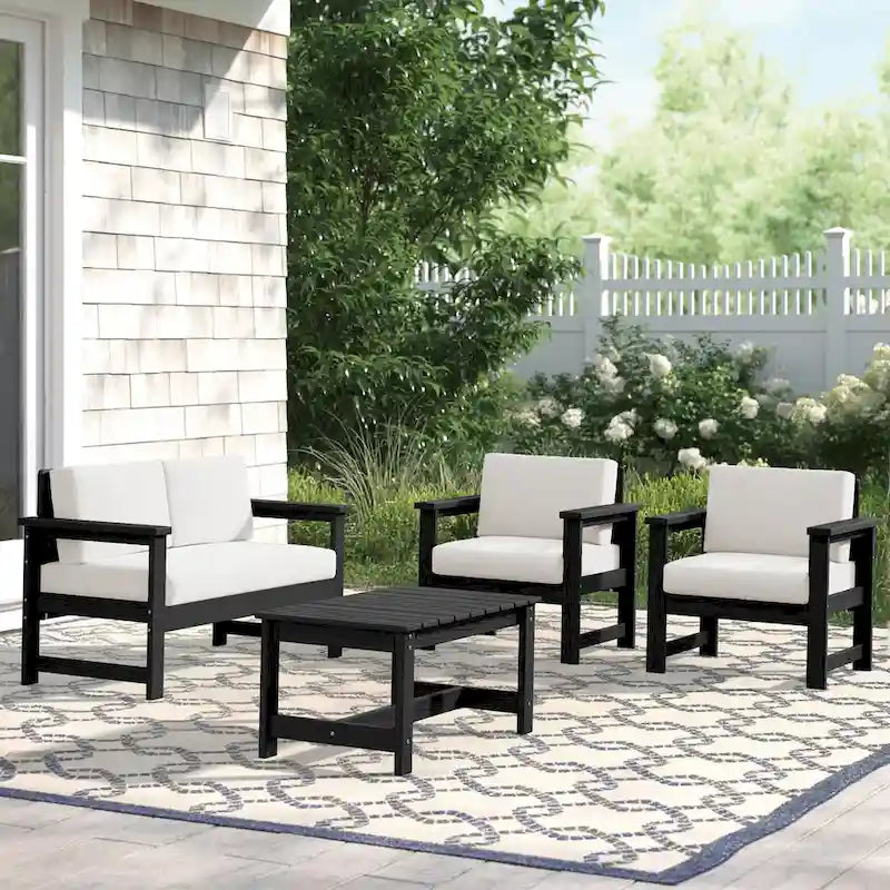 Outdoor Patio HDPE Sectional Sofa and Table Set, Removable Cushions Included, a Loveseat, 2 Single Sofas