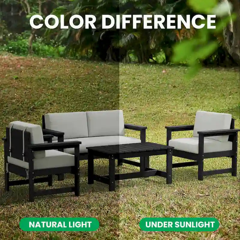 Outdoor Patio HDPE Sectional Sofa and Table Set, Removable Cushions Included, a Loveseat, 2 Single Sofas