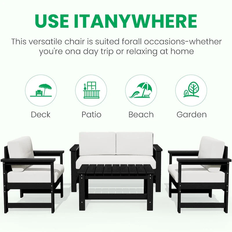 Outdoor Patio HDPE Sectional Sofa and Table Set, Removable Cushions Included, a Loveseat, 2 Single Sofas