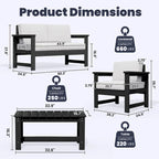 Outdoor Patio HDPE Sectional Sofa and Table Set, Removable Cushions Included, a Loveseat, 2 Single Sofas