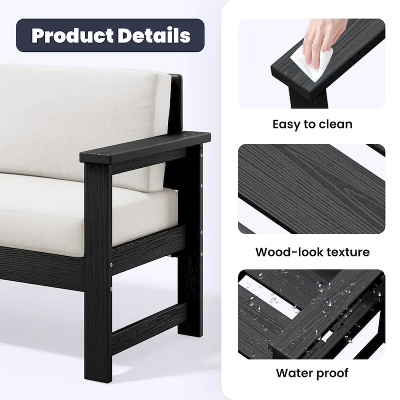 Outdoor Patio HDPE Sectional Sofa and Table Set, Removable Cushions Included, a Loveseat, 2 Single Sofas