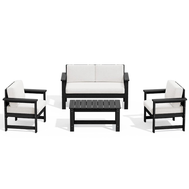 Outdoor Patio HDPE Sectional Sofa and Table Set, Removable Cushions Included, a Loveseat, 2 Single Sofas