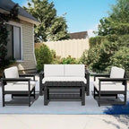 Outdoor Patio HDPE Sectional Sofa and Table Set, Removable Cushions Included, a Loveseat, 2 Single Sofas