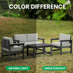 Outdoor Patio HDPE Sectional Sofa and Table Set, Removable Cushions Included, a Loveseat, 2 Single Sofas