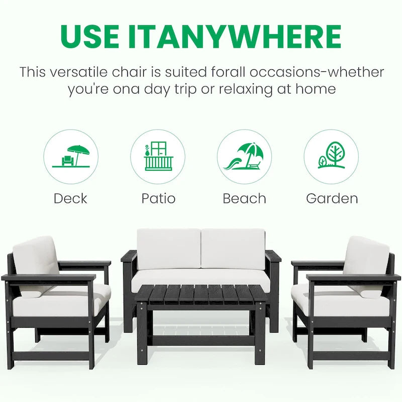 Outdoor Patio HDPE Sectional Sofa and Table Set, Removable Cushions Included, a Loveseat, 2 Single Sofas