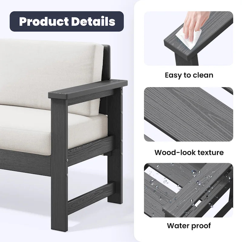 Outdoor Patio HDPE Sectional Sofa and Table Set, Removable Cushions Included, a Loveseat, 2 Single Sofas