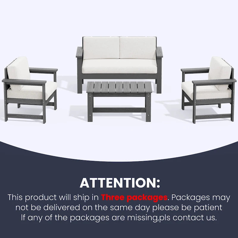 Outdoor Patio HDPE Sectional Sofa and Table Set, Removable Cushions Included, a Loveseat, 2 Single Sofas