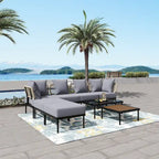 Outdoor 8-Piece Iron Modular Sectional Sofa Set with Glass & Wood Tables