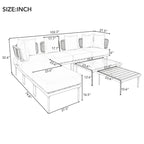 Outdoor 8-Piece Iron Modular Sectional Sofa Set with Glass & Wood Tables