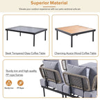 Outdoor 8-Piece Iron Modular Sectional Sofa Set with Glass & Wood Tables
