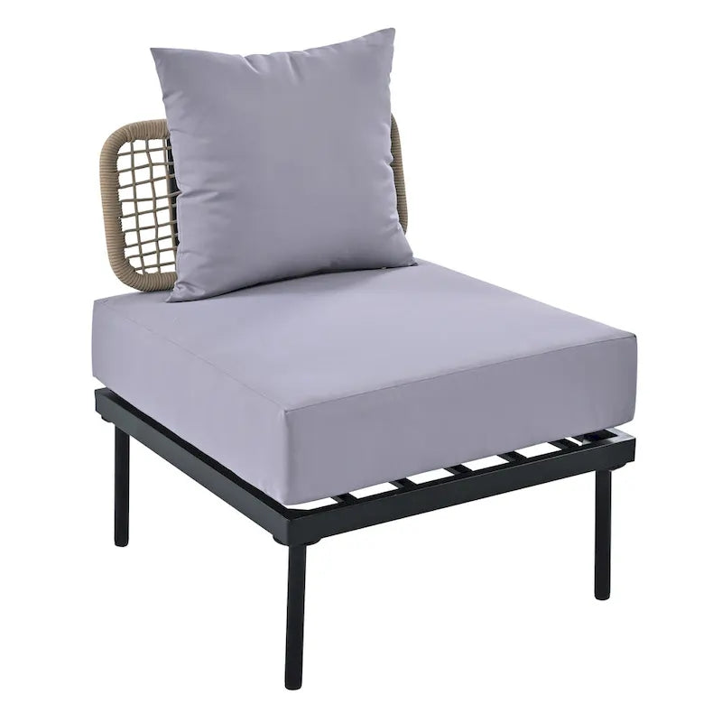 Outdoor 8-Piece Iron Modular Sectional Sofa Set with Glass & Wood Tables