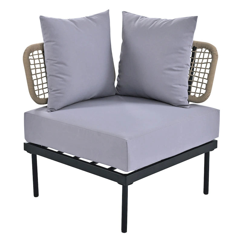 Outdoor 8-Piece Iron Modular Sectional Sofa Set with Glass & Wood Tables