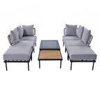 Outdoor 8-Piece Iron Modular Sectional Sofa Set with Glass & Wood Tables