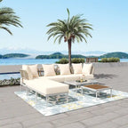 Outdoor 8-Piece Iron Modular Sectional Sofa Set with Glass & Wood Tables