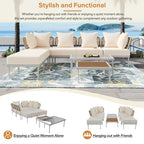 Outdoor 8-Piece Iron Modular Sectional Sofa Set with Glass & Wood Tables