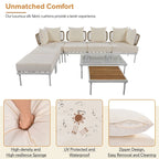 Outdoor 8-Piece Iron Modular Sectional Sofa Set with Glass & Wood Tables