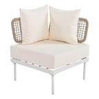 Outdoor 8-Piece Iron Modular Sectional Sofa Set with Glass & Wood Tables