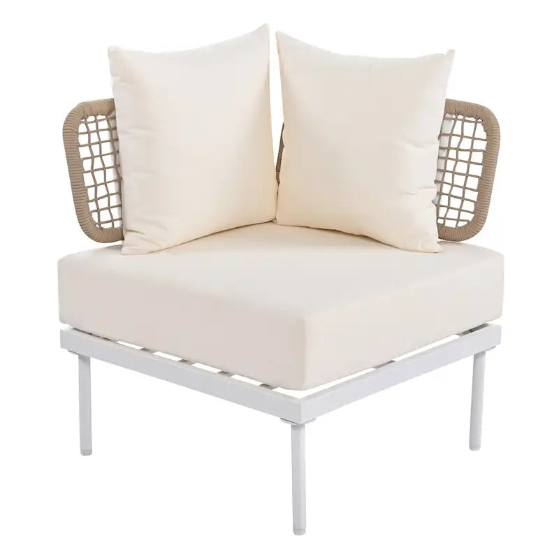 Outdoor 8-Piece Iron Modular Sectional Sofa Set with Glass & Wood Tables